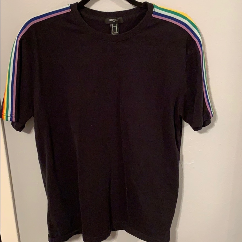 Black tshirt with rainbow stripes